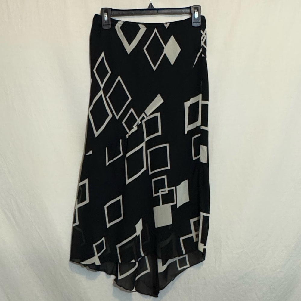 E-142 Monte Vintage Black & White Pull‎ on Elastic Waist Maxi Skirt Size M